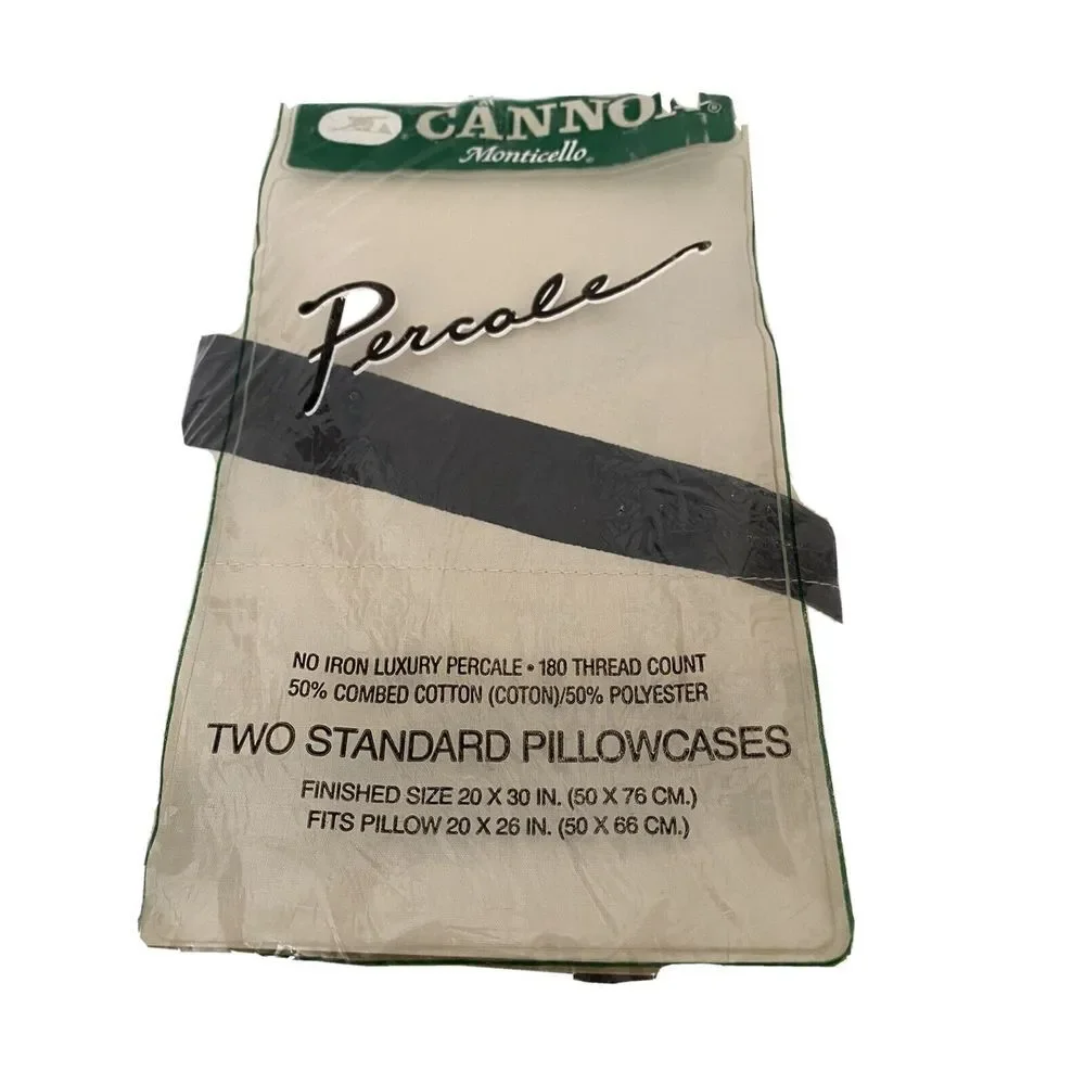 Cannon Pillowcases VTG Monticello Percale No Iron Beige with Black Accents New‎